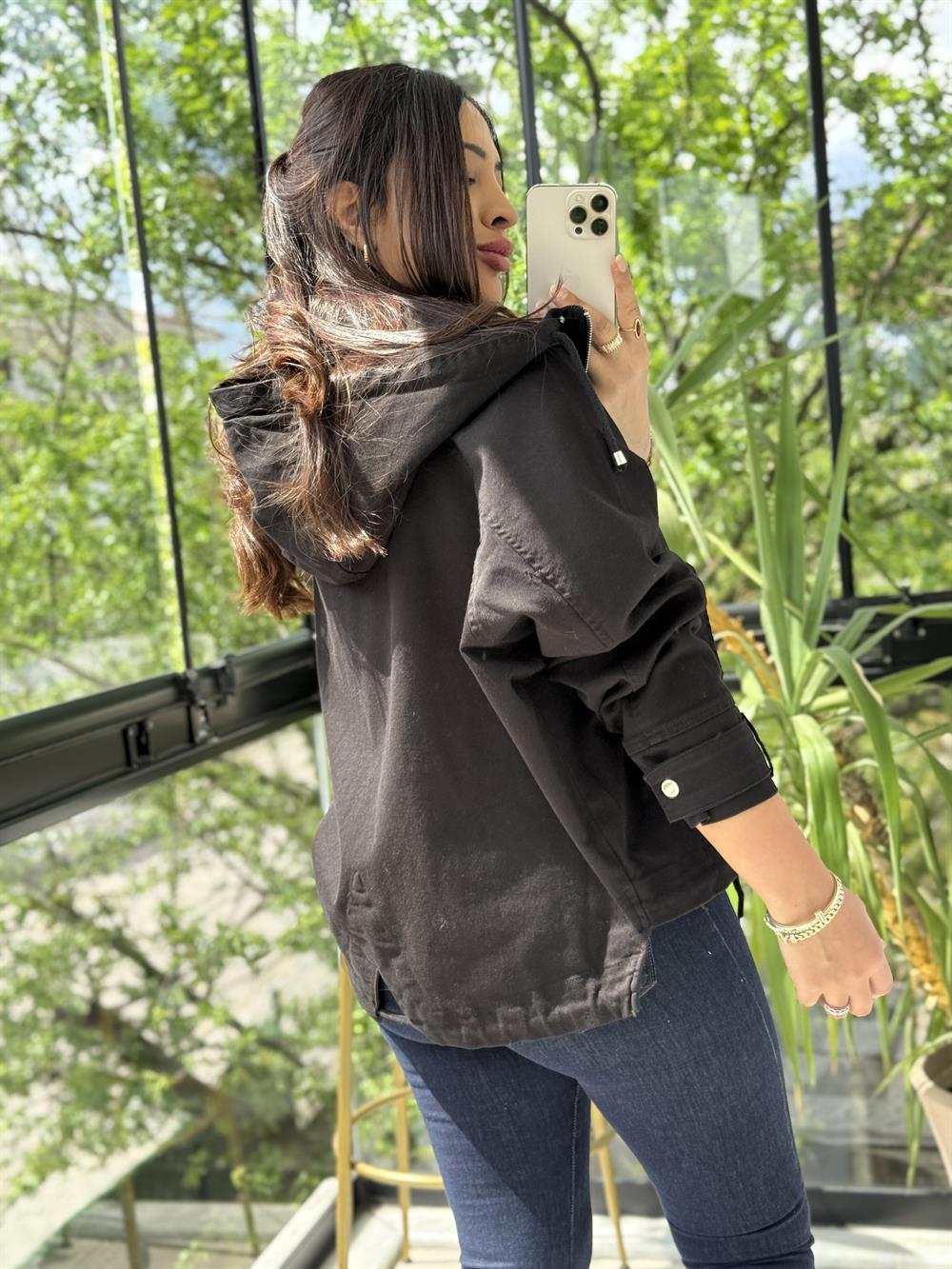 Oversize Kapuşonlu Ceket Siyah