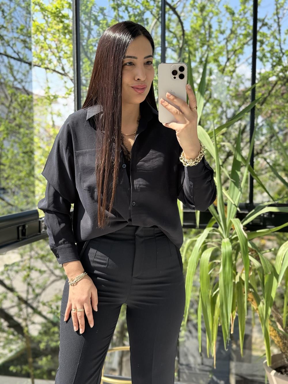 Güpür Atletli Gömlek Siyah