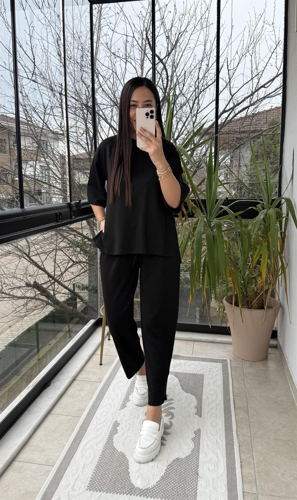 Modal Tişörtlü Basic Takım Siyah