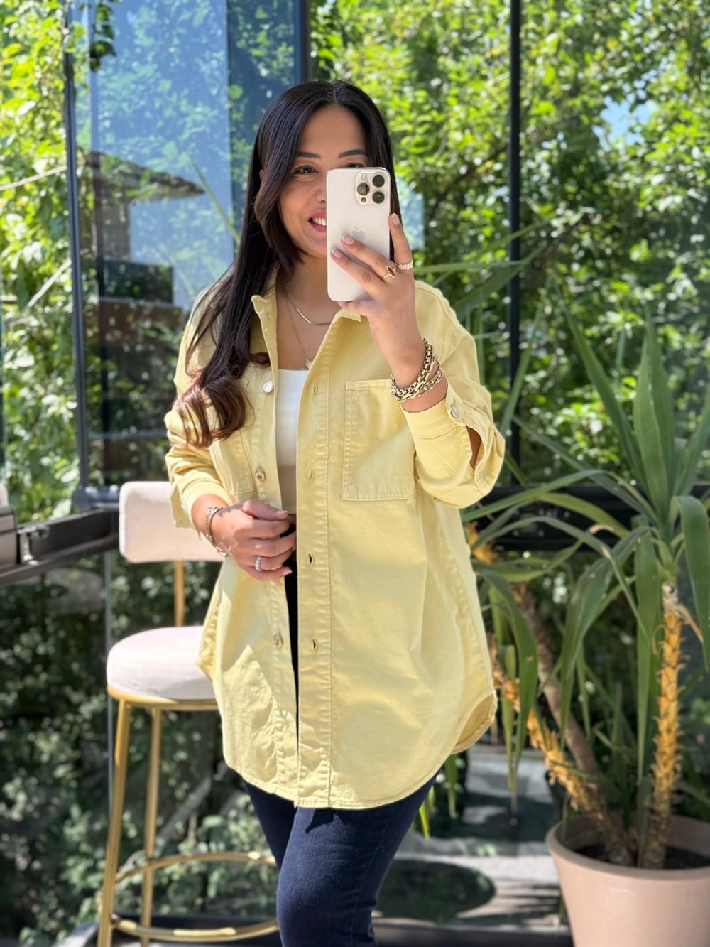 Düğmeli Oversize Gömlek Hardal