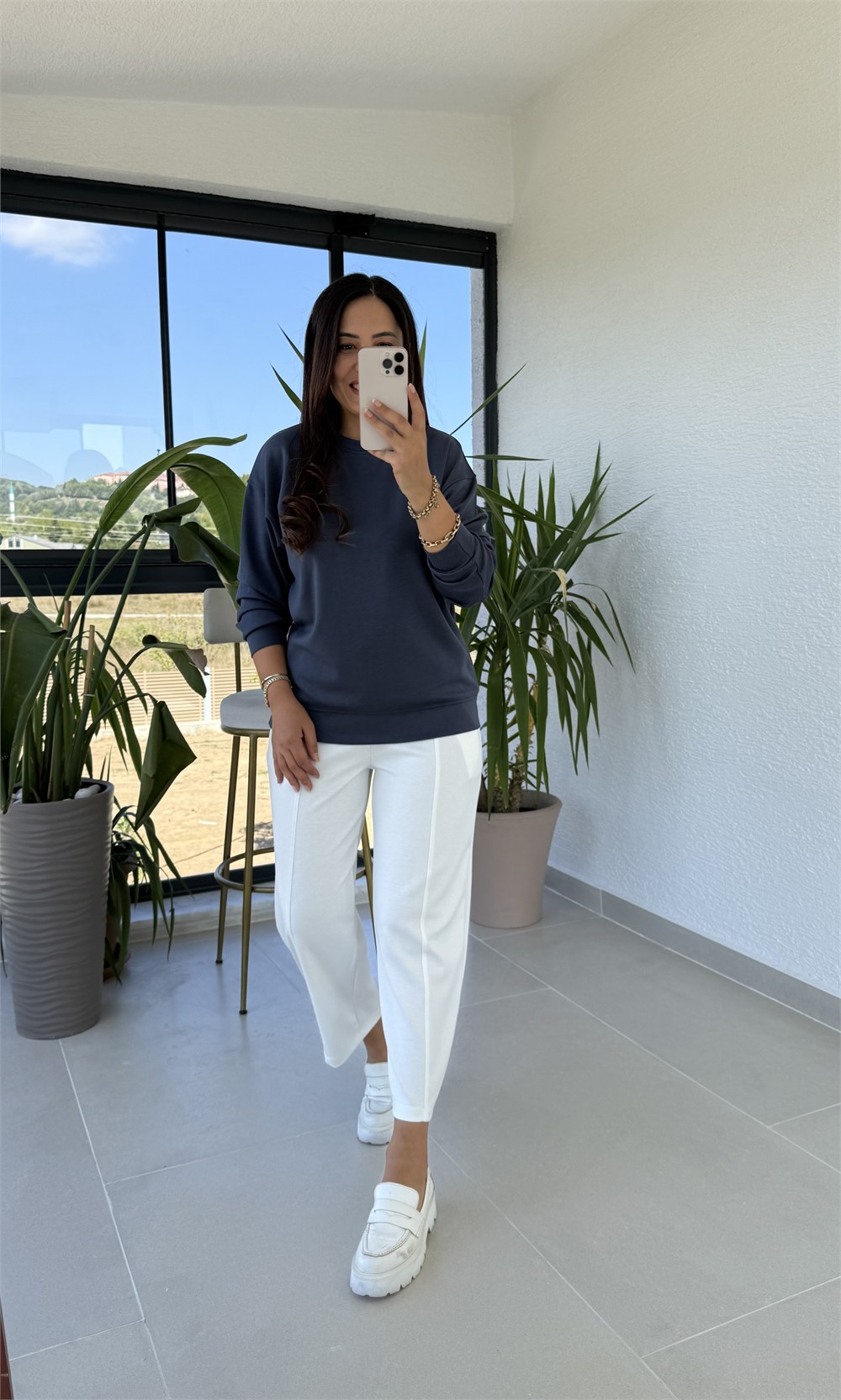 Oysh Basic Sweatshirt İndigo mavi