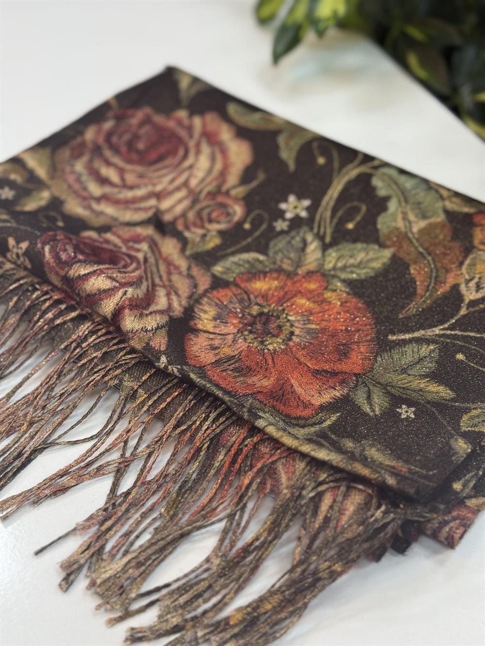 İthal Kaşmir Doku Marka Şal İnce Kahve 