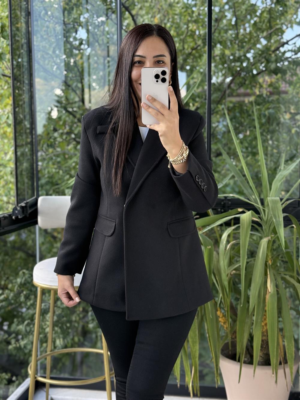 Kaşe Slim Blazer Ceket Siyah