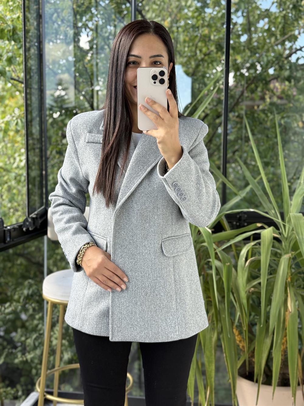 Kaşe Slim Blazer Ceket Gri