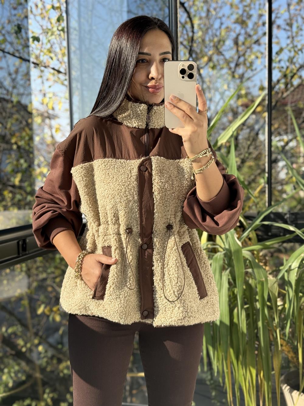 Pelüş Garnili Mont Kahve