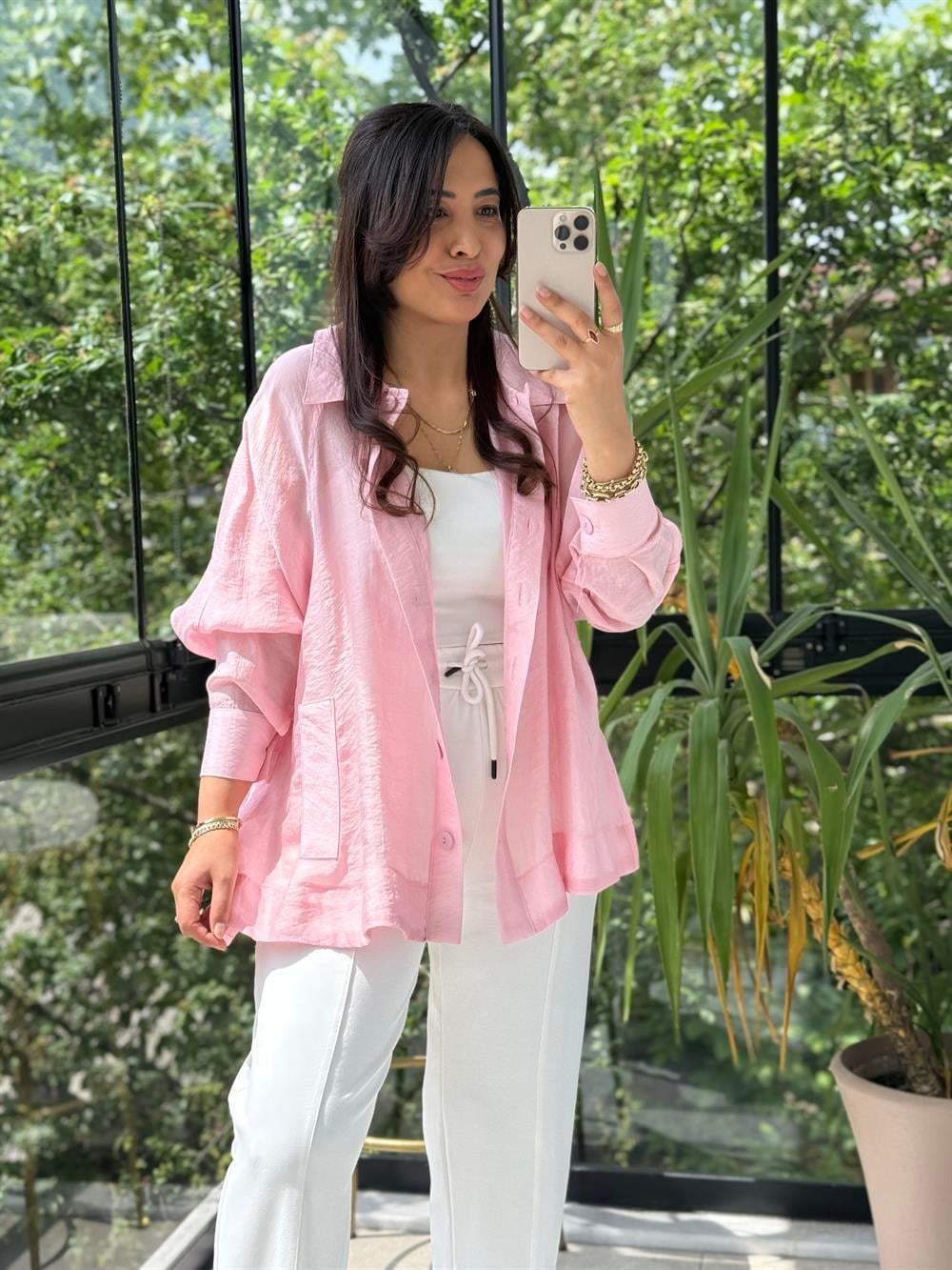 Reğlan Kol Salaş Gömlek Pembe