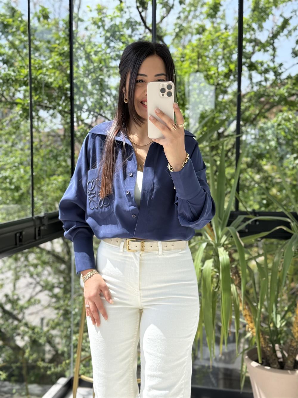 Cebi Nakışlı Gömlek Lacivert