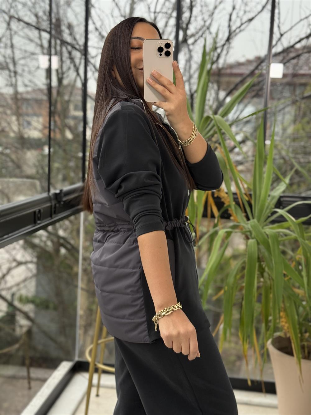 Beli Büzgü Detaylı Takım Siyah