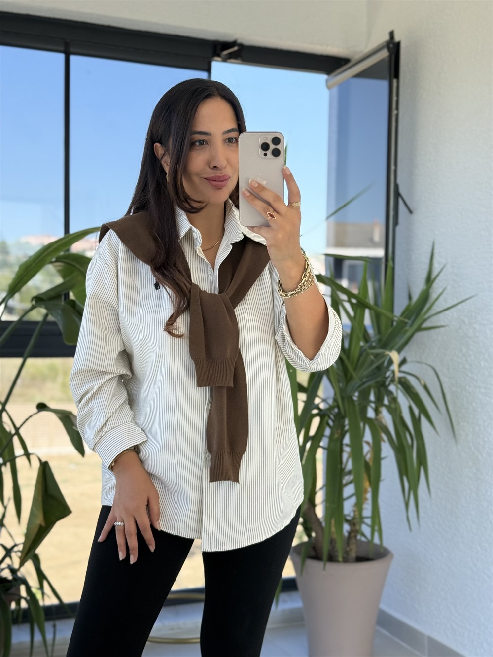 İthal Model Atkı Detaylı Gömlek Bej