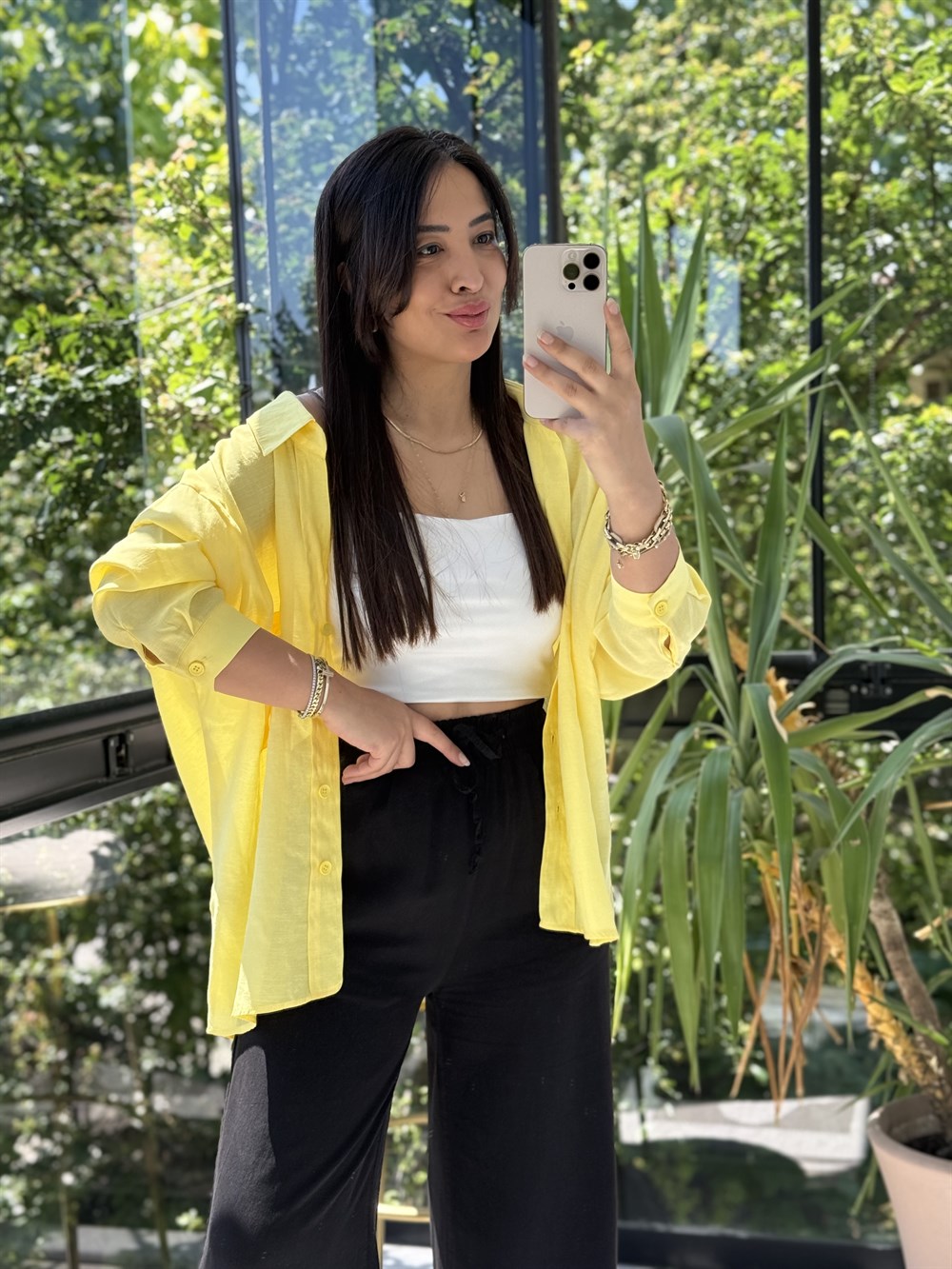 Düşük Omuz Basic Gömlek Sarı