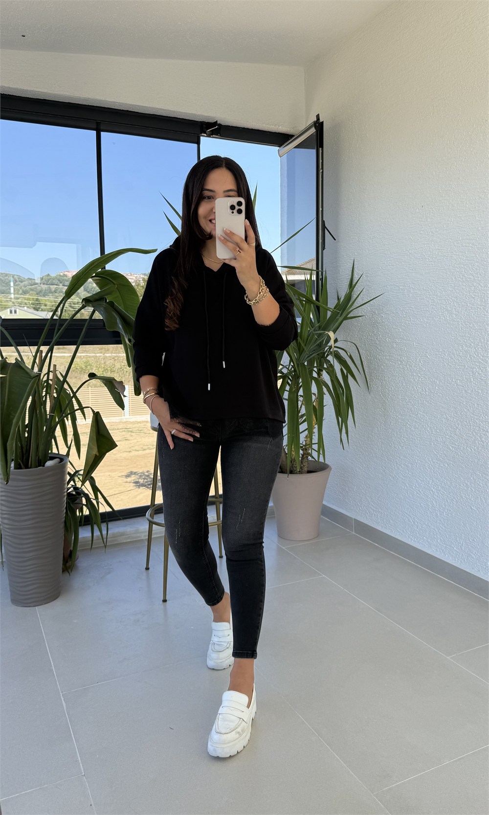 Dantel Detaylı Sweatshirt Siyah