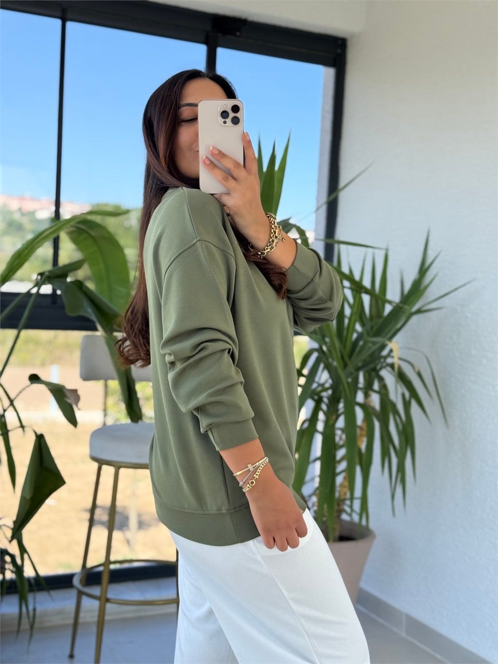 Oysh Basic Sweatshirt Haki Yeşil