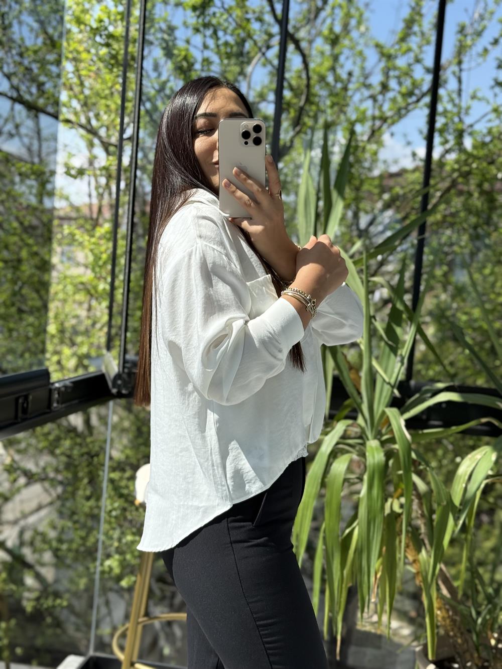 Güpür Atletli Gömlek Beyaz