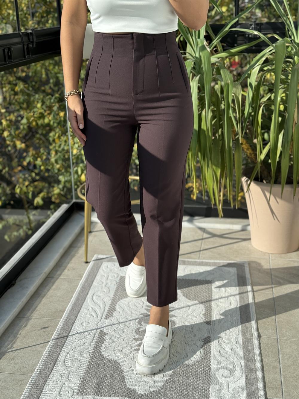 Düğmesiz Zra Model Kumaş Pantolon Kahve