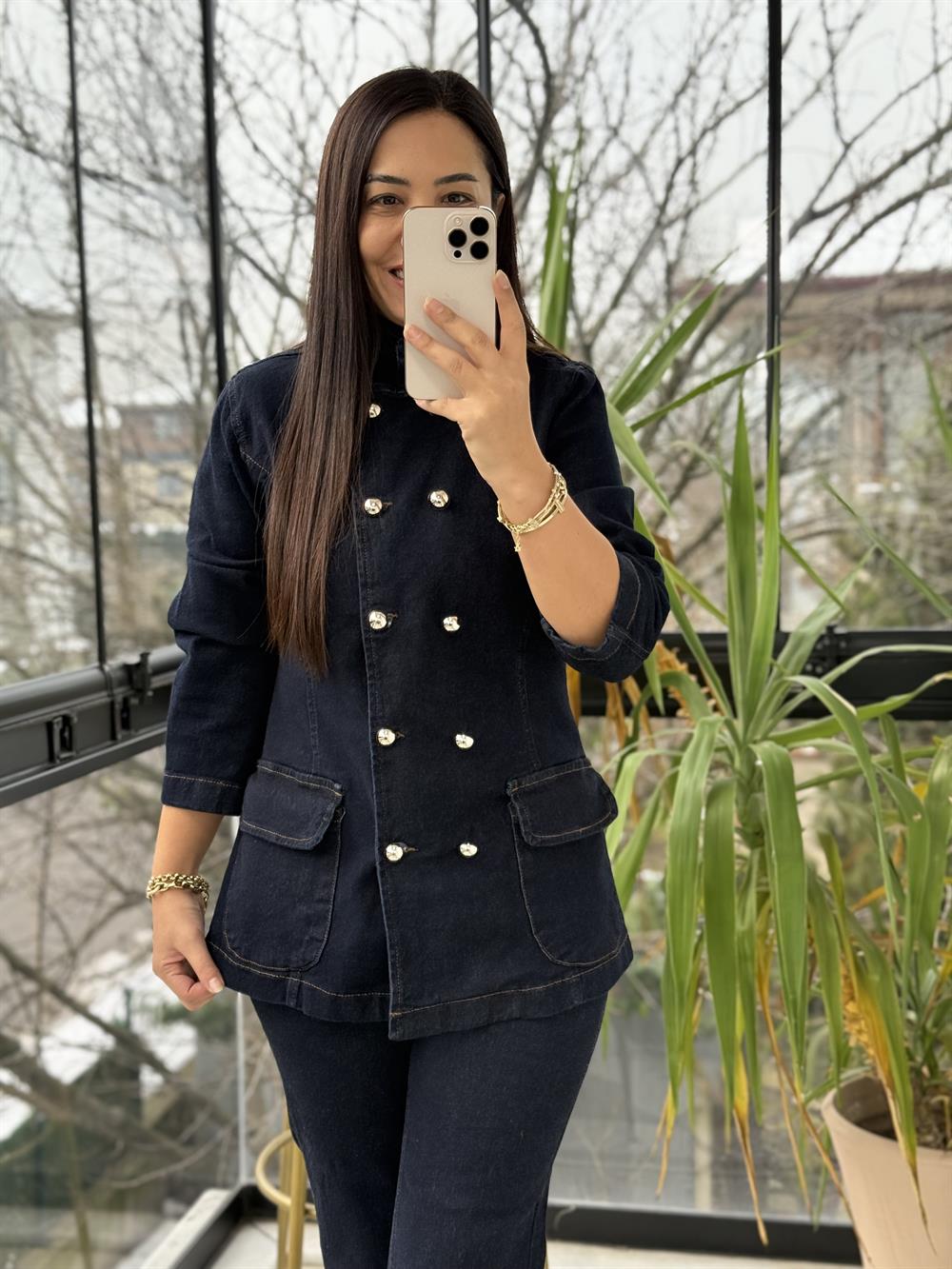 Belden Oturtmalı Düğmeli Gömlek Lacivert