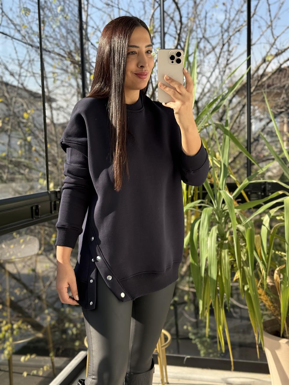 Yanı Çıtçıtlı Sweatshirt Lacivert