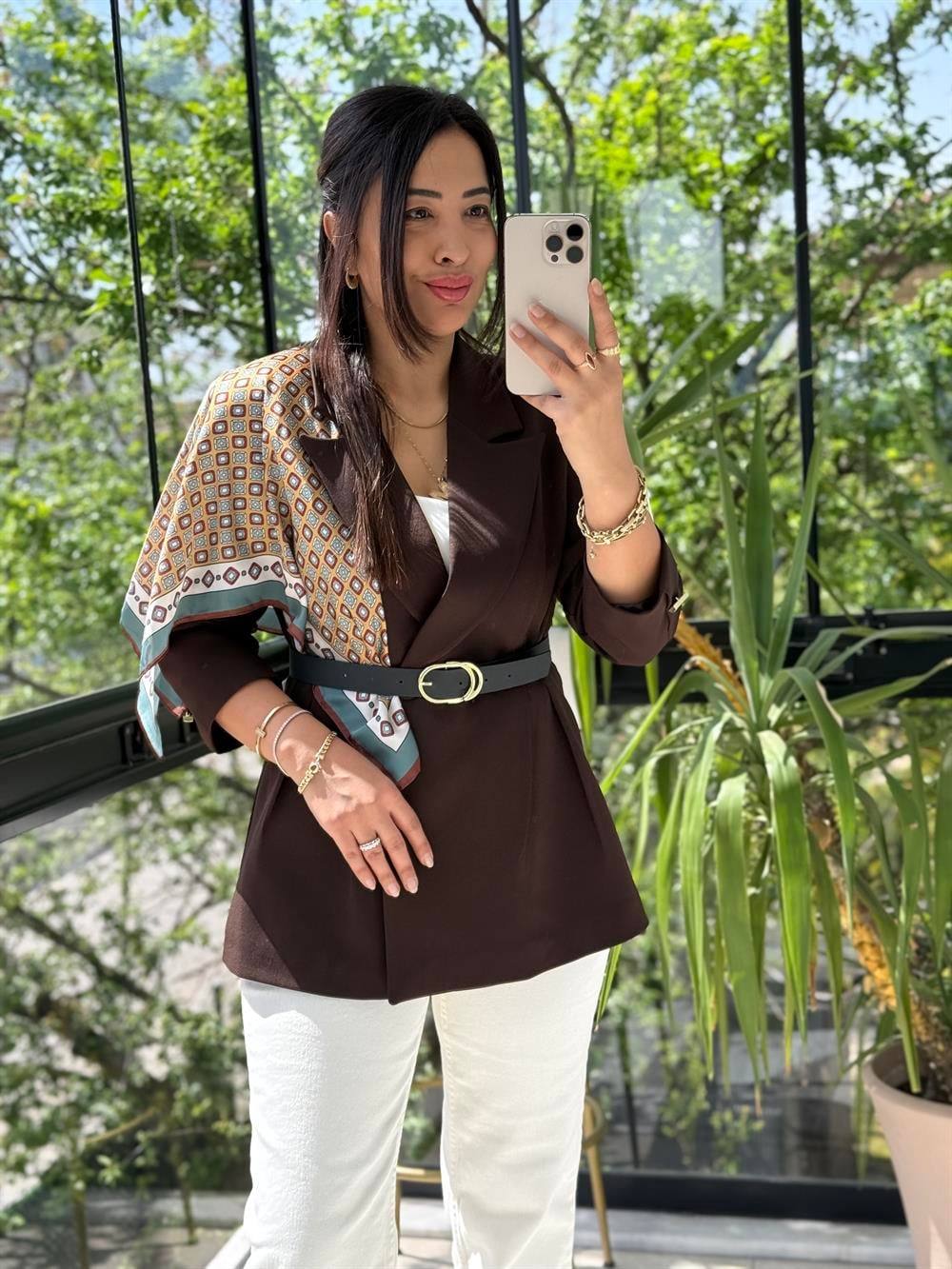 Çift Pileli Şallı Ceket Kahve