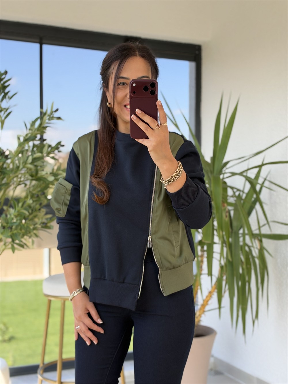 Mix Kumaş Fermuarlı Modal Sweatshirt Lacivert