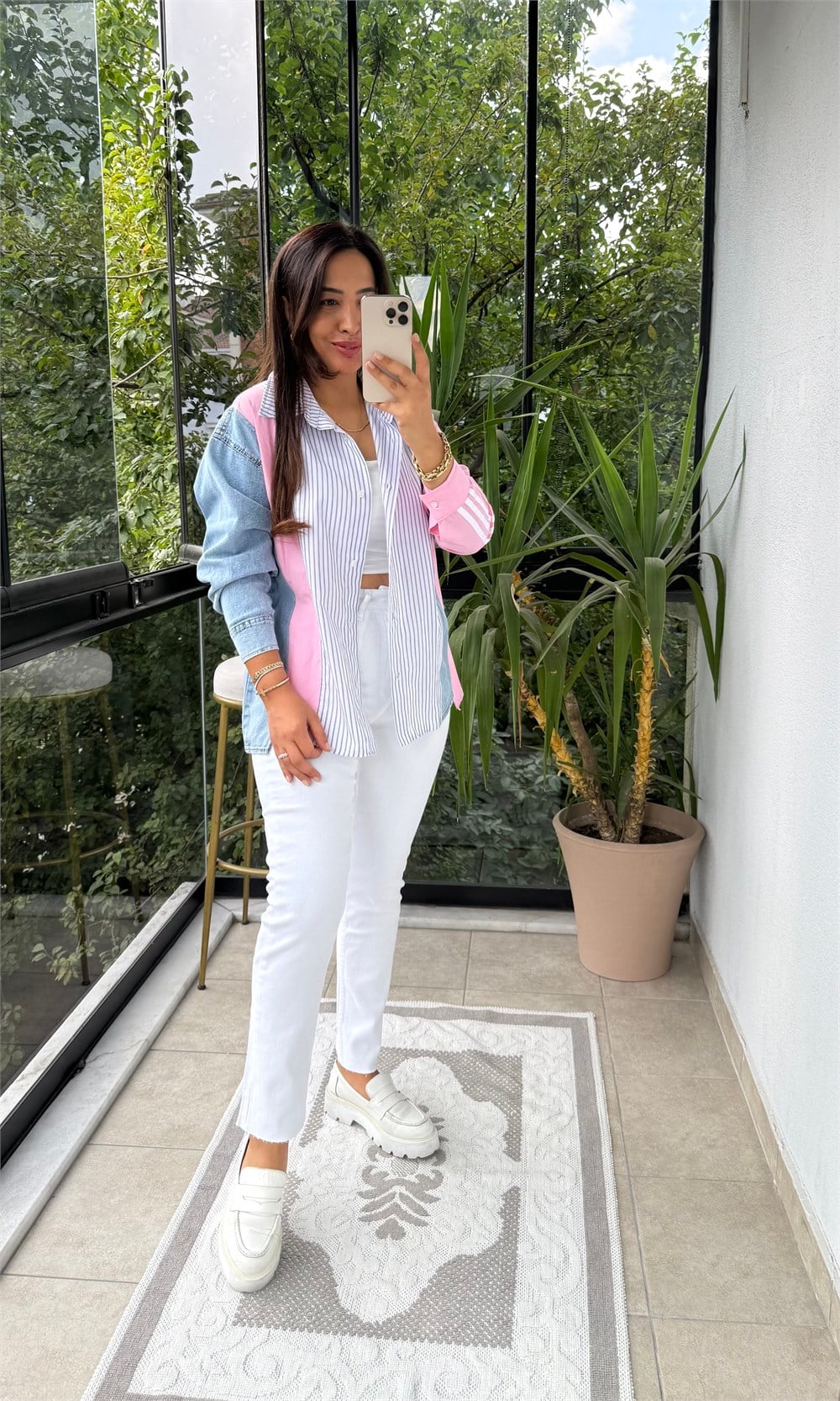 Çizgili Mix Gömlek Pembe