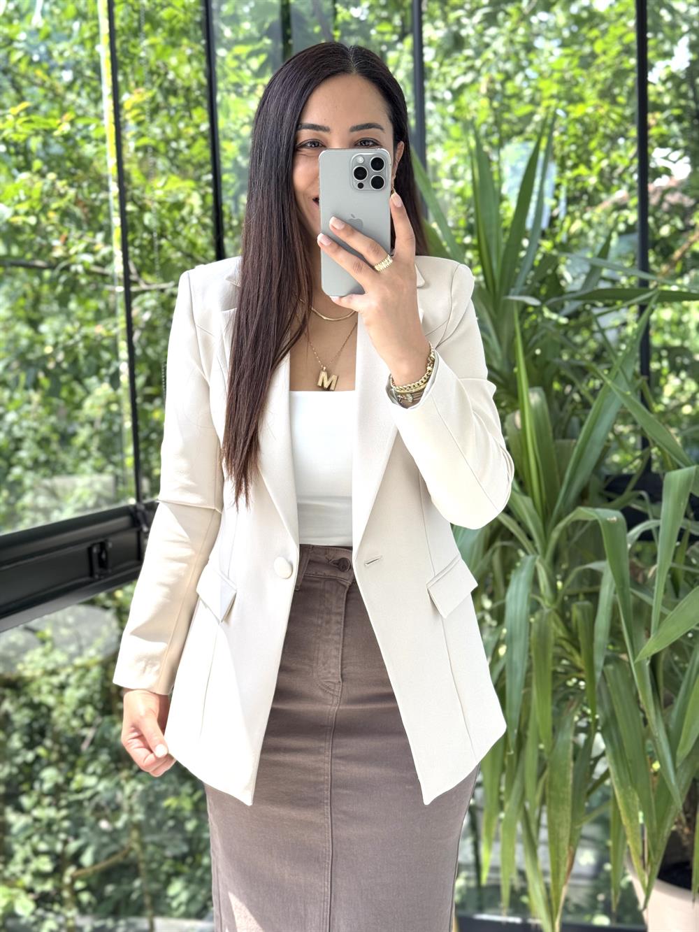 Tek Düğme Blazer Ceket Bej