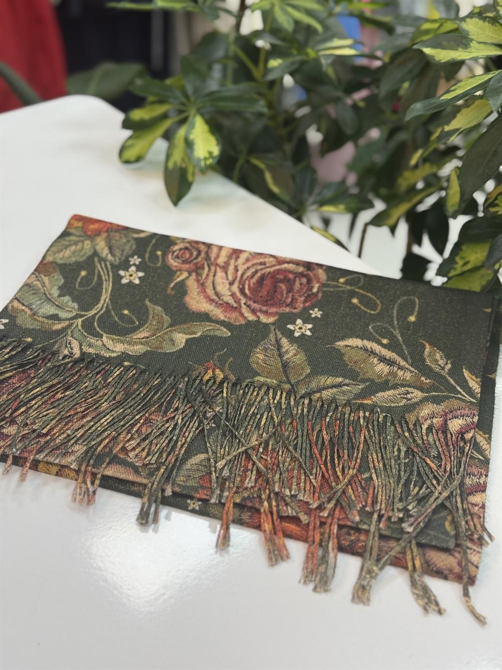 İthal Kaşmir Doku Marka Şal İnce Yeşil