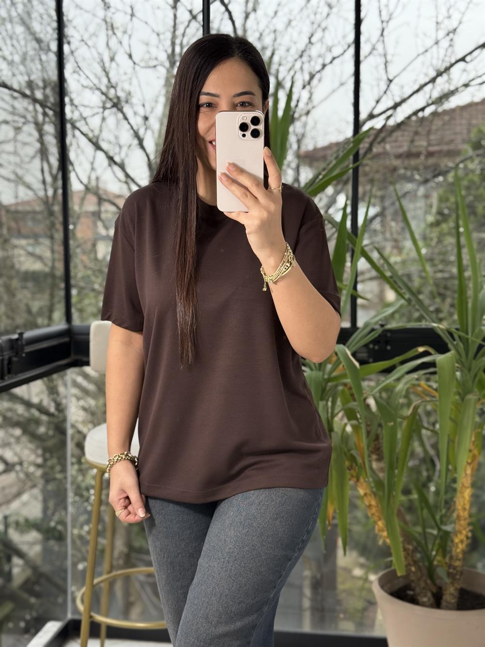 Oysh Modal Basic Tişört Kahve