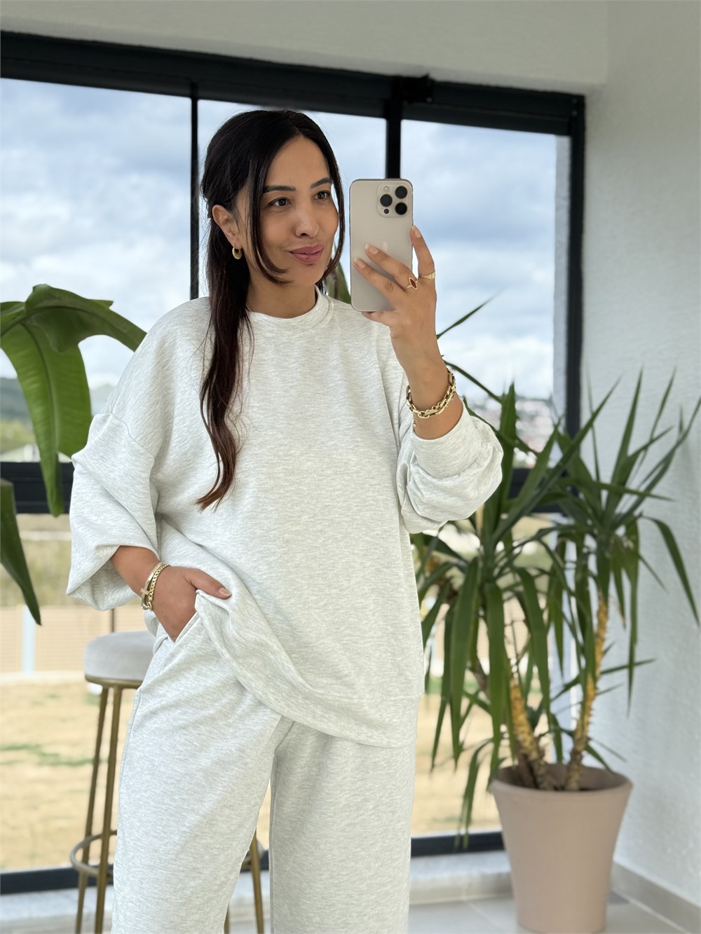 Basic Sweatli Modal Takım Gri