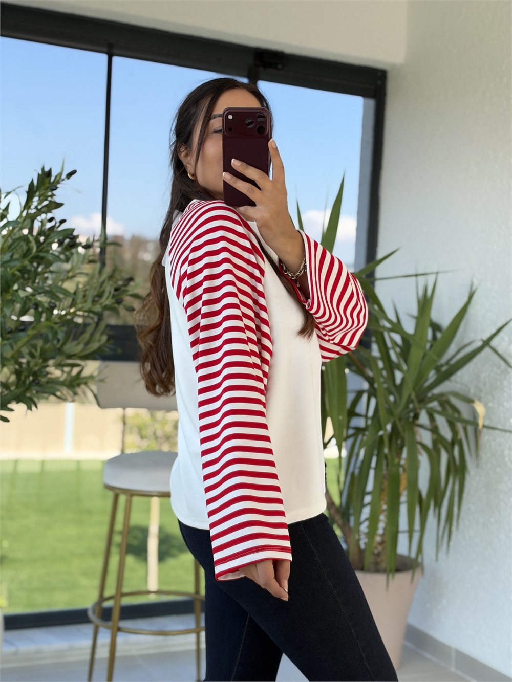 West League Çizgili Sweatshirt Kırmızı