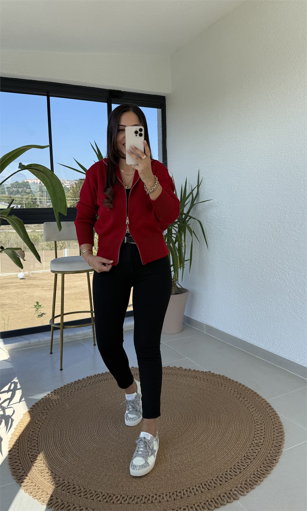Çift Fermuarlı Lüx Seri Hırka Kırmızı