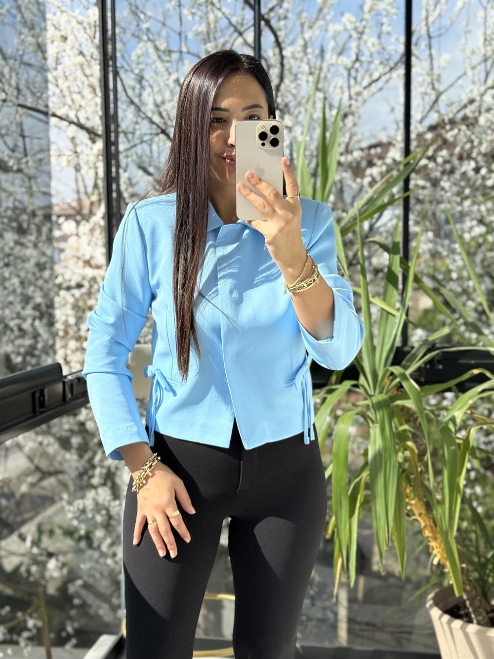 Uzun Kol Fiyonklu Blazer Ceket Bebe Mavi