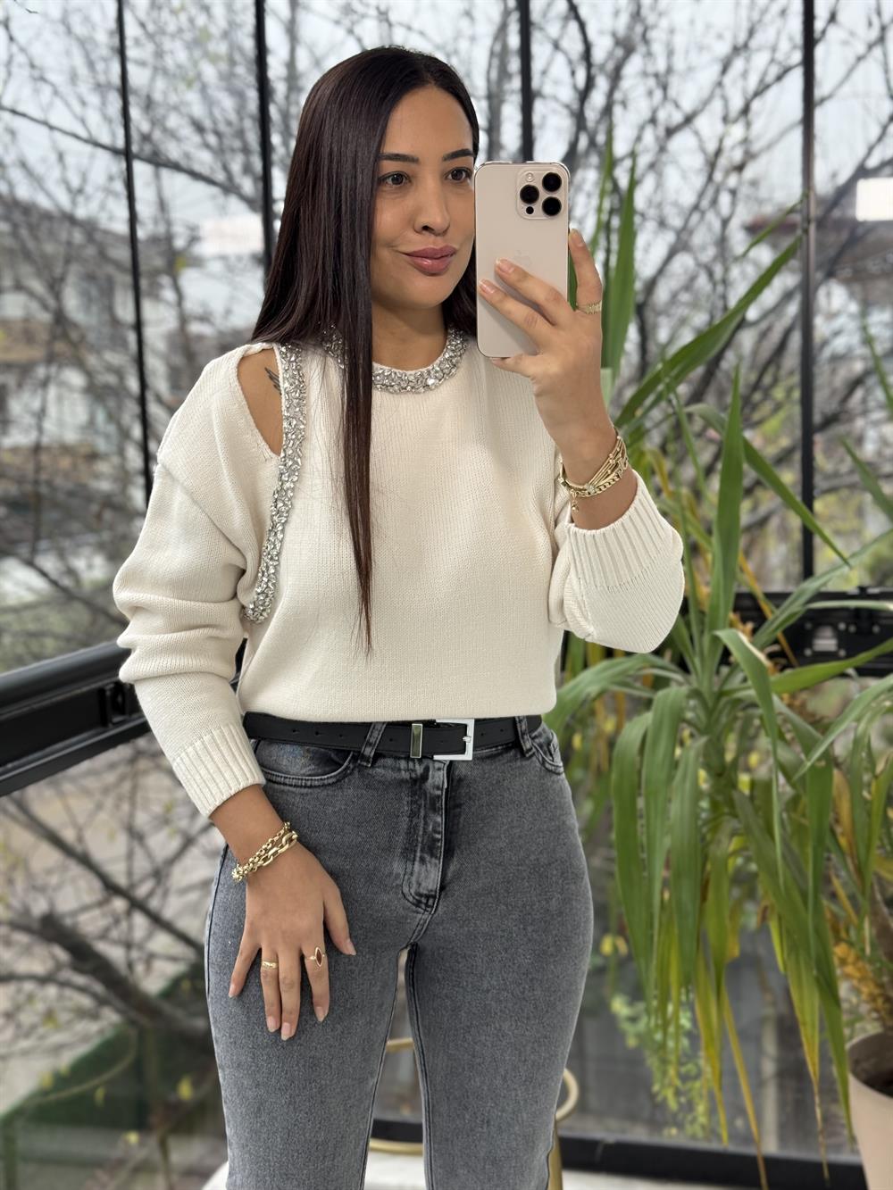 Taş Şerit işleme Cut Aut Kazak Ekru