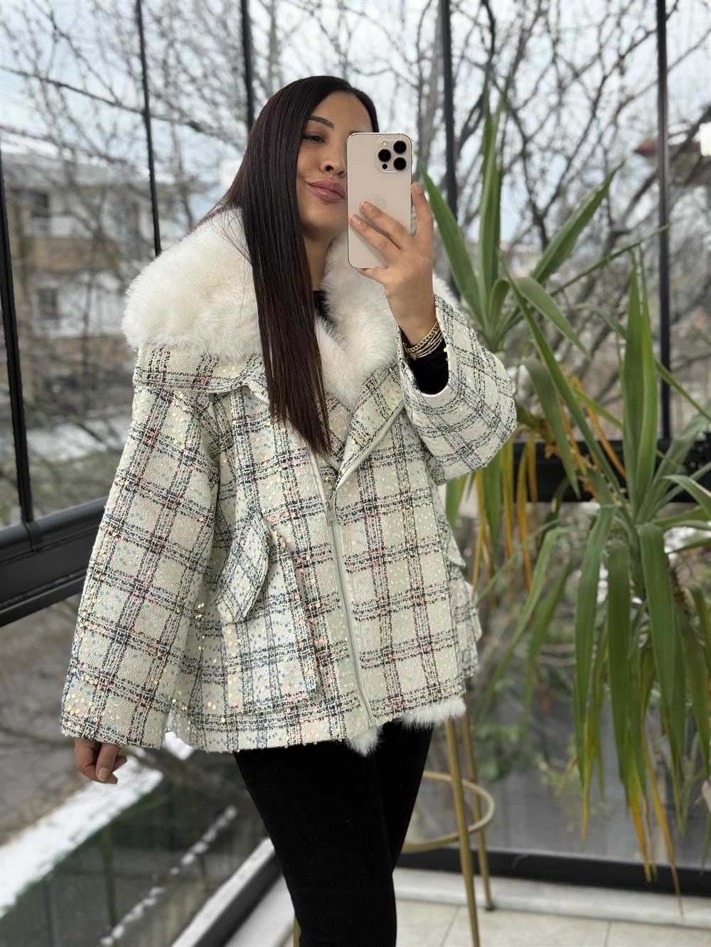 İthal Full payetli Kürk Beyaz