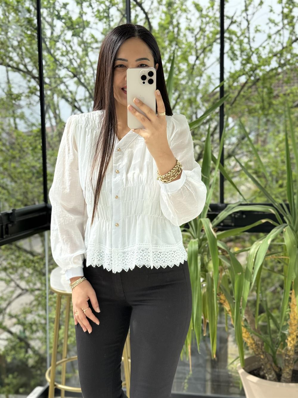 Dantel Rüya Gömlek Bluz Beyaz