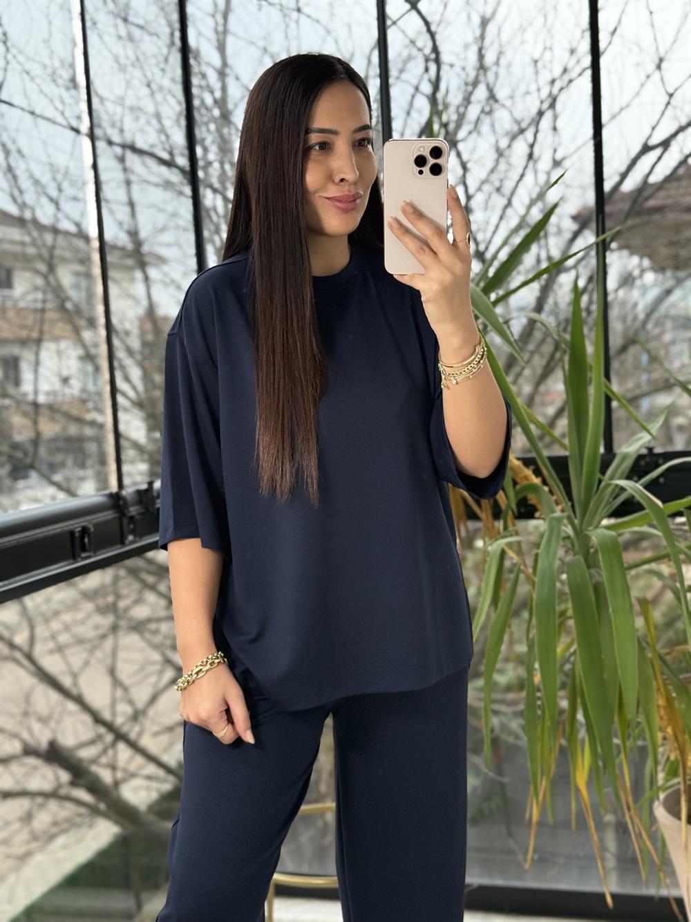 Modal Tişörtlü Basic Takım Lacivert