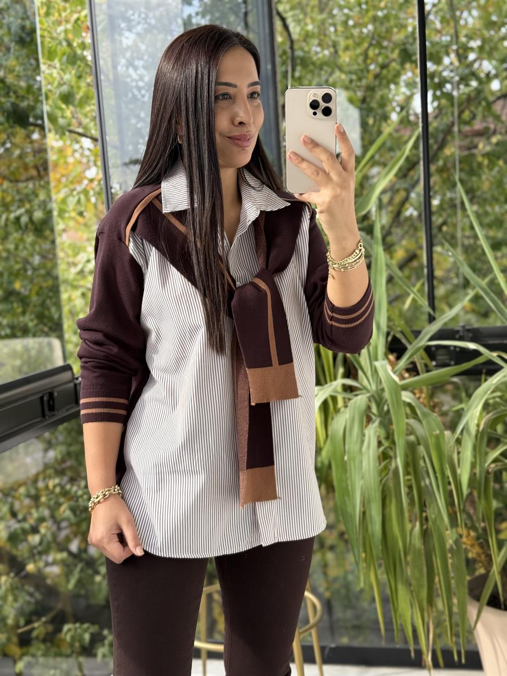 Twst Model Bağlamalı Gömlek Kahve