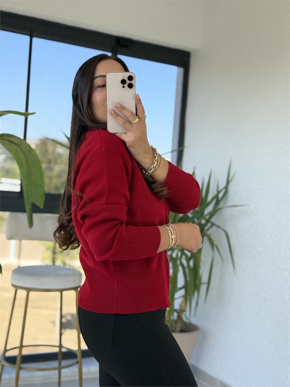 Çift Fermuarlı Lüx Seri Hırka Kırmızı