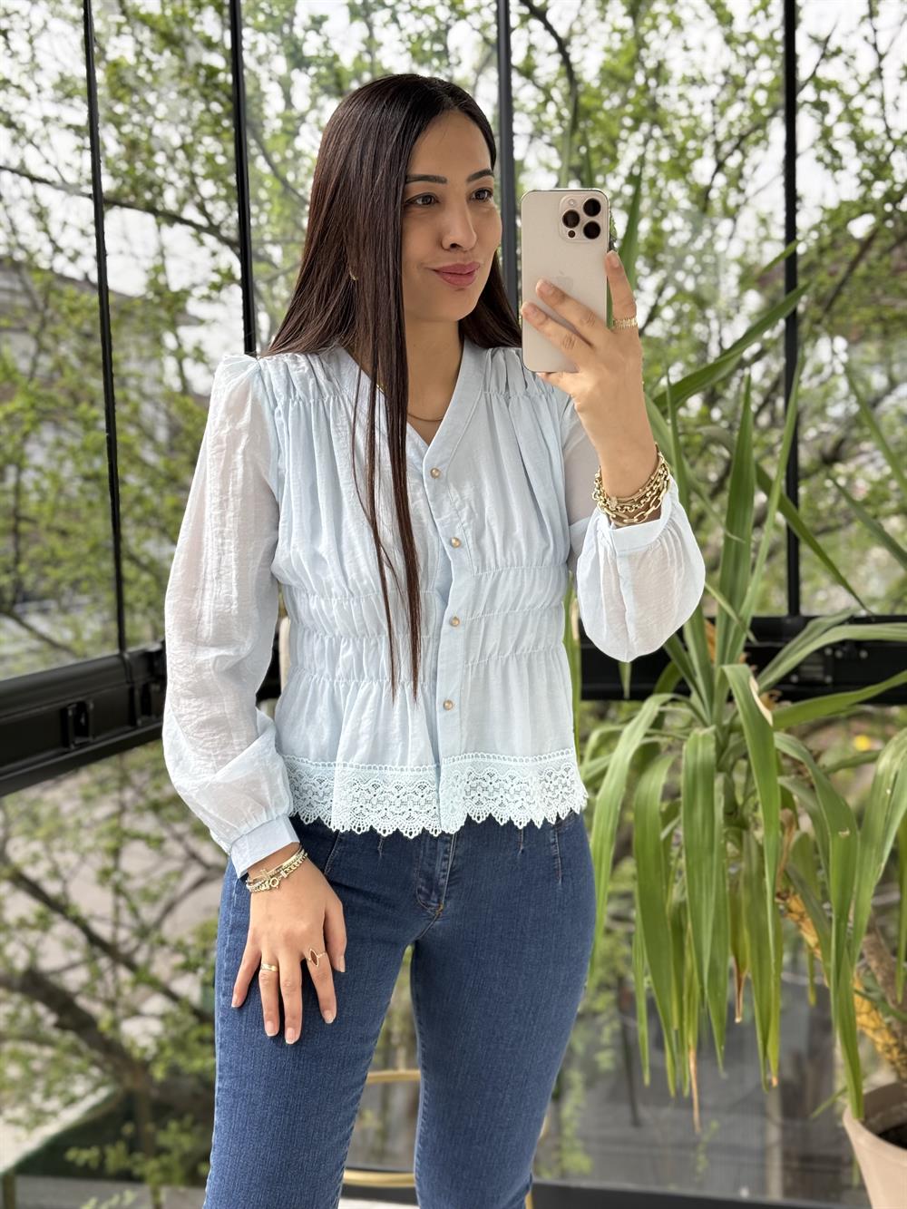 Dantel Rüya Gömlek Bluz Bebe Mavisi