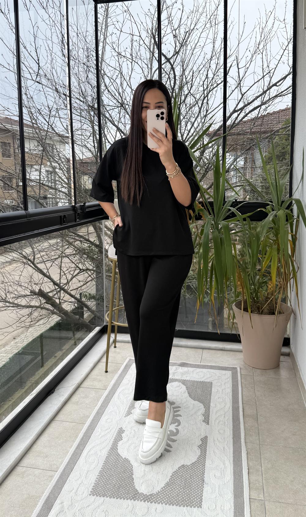 Modal Tişörtlü Basic Takım Siyah