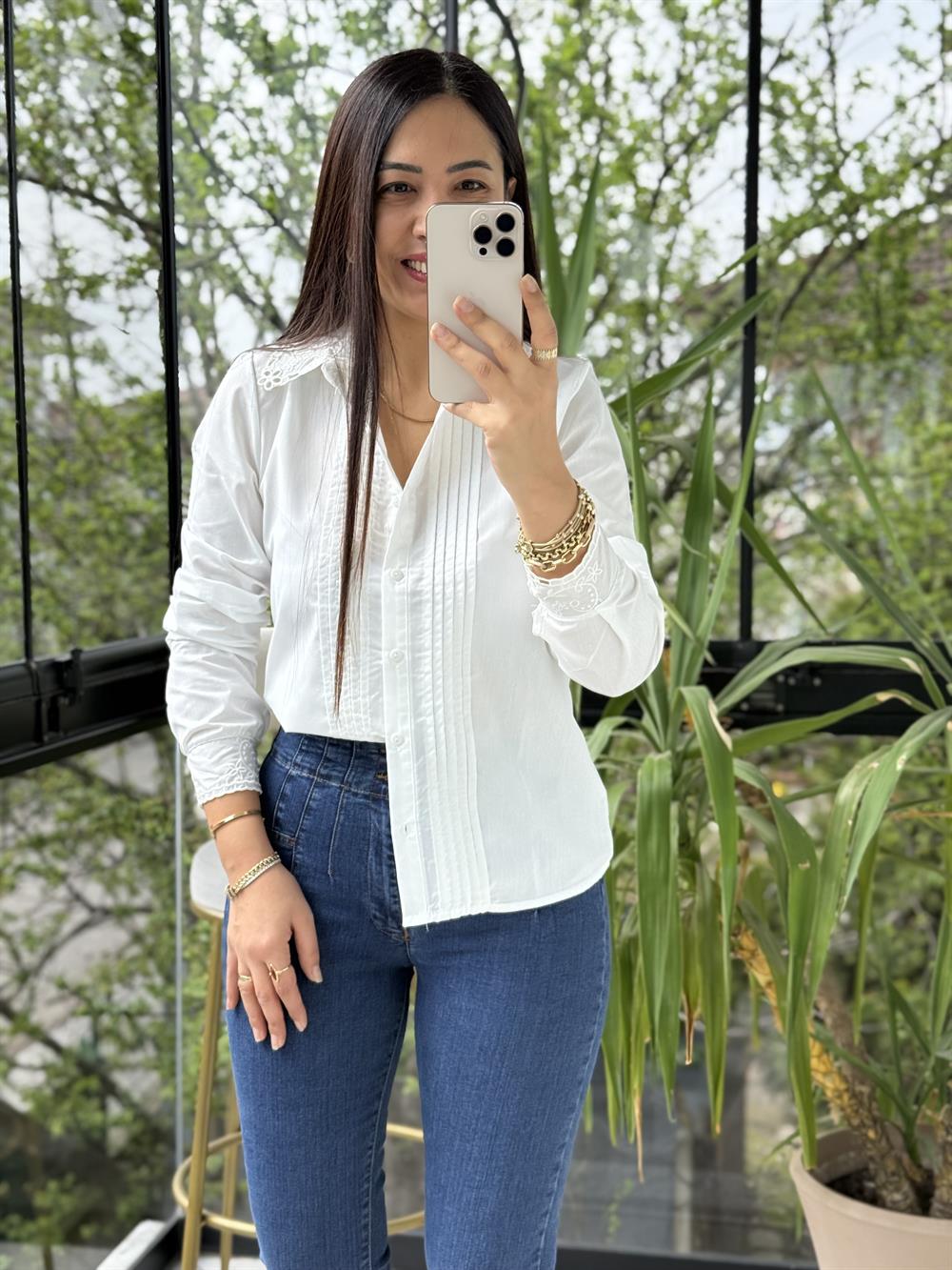 Paris Dantel Yakalı Gömlek Beyaz