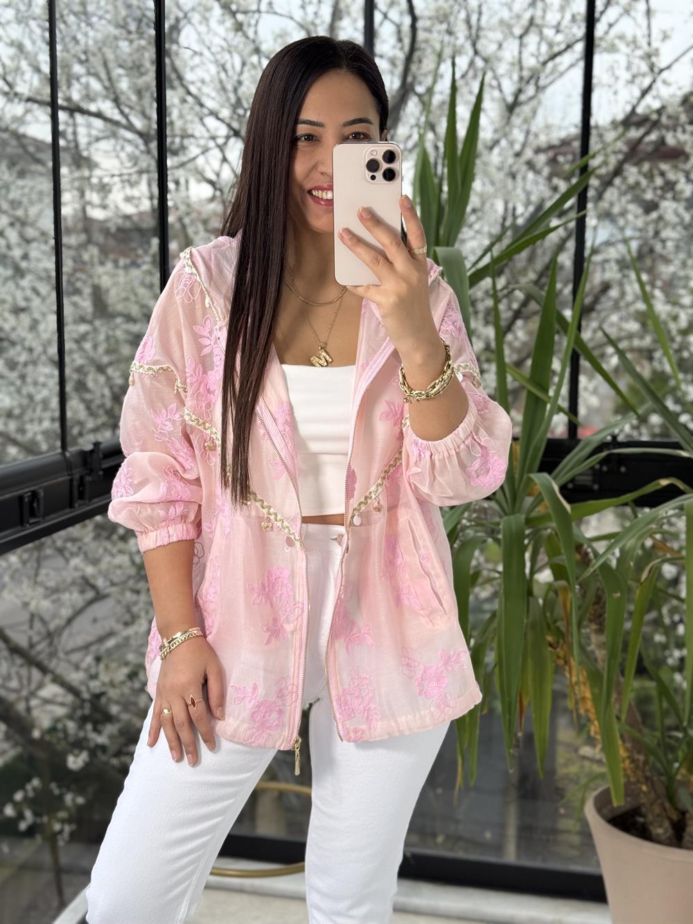 Pullu Nakışlı Ceket Pembe