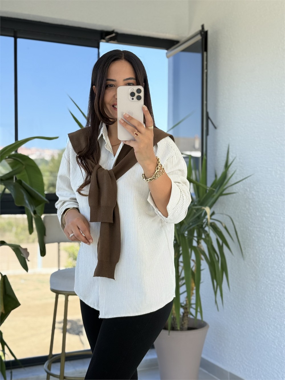 İthal Model Atkı Detaylı Gömlek Bej