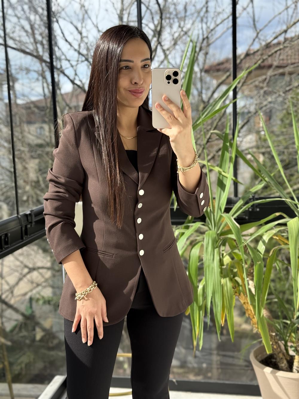 Beş Düğme Slimfit Blazer Ceket Kahve