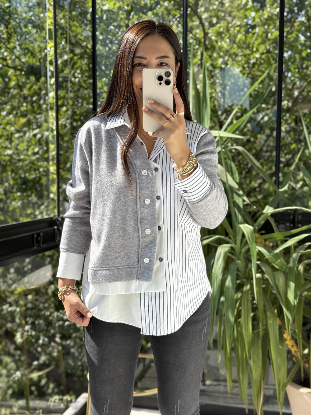 Parçalı Gömlek Gri