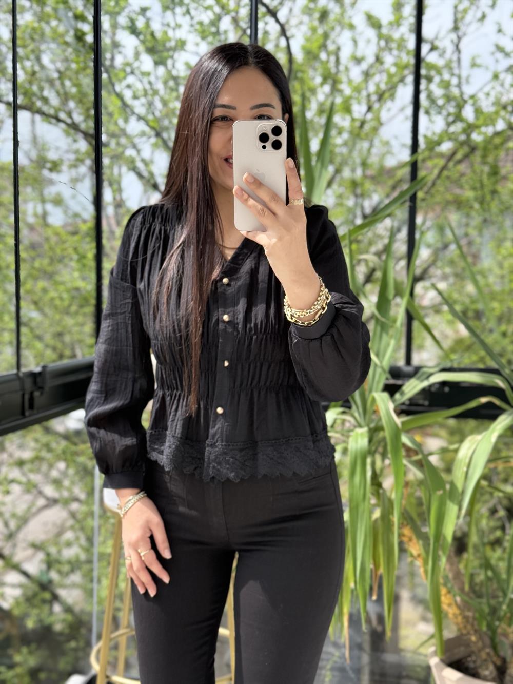 Dantel Rüya Gömlek Bluz Siyah