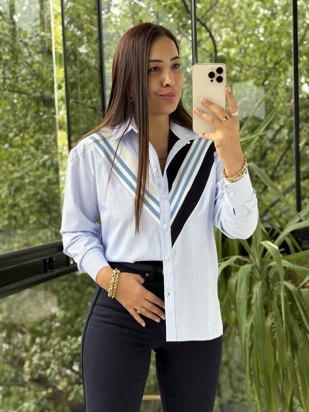 Mix Kumaş Gömlek Mavi