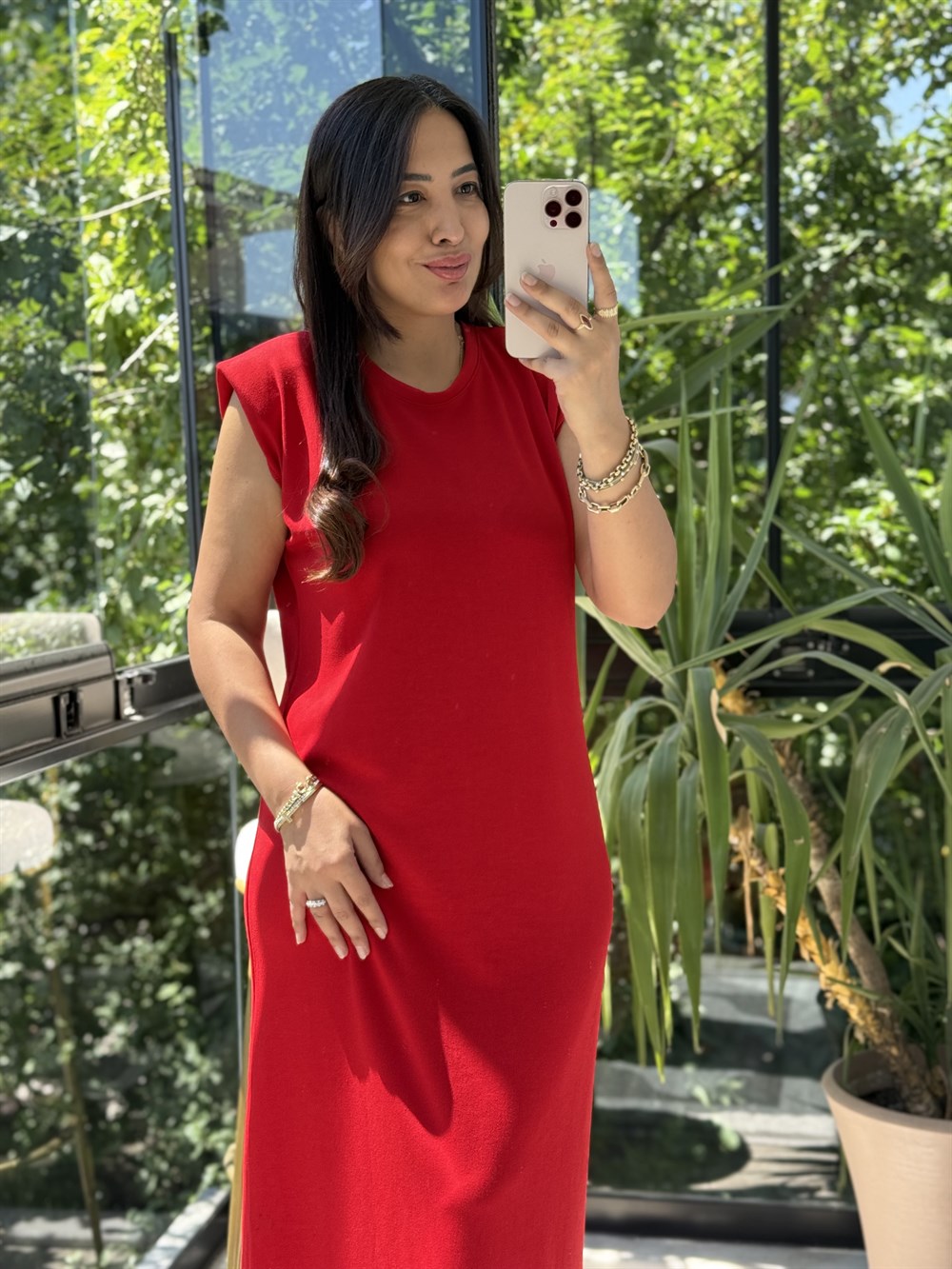 Vatkalı Modal Elbise Kırmızı