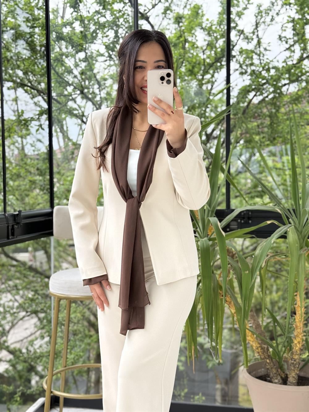 Kendinden Şallı Ceket Takım Taş