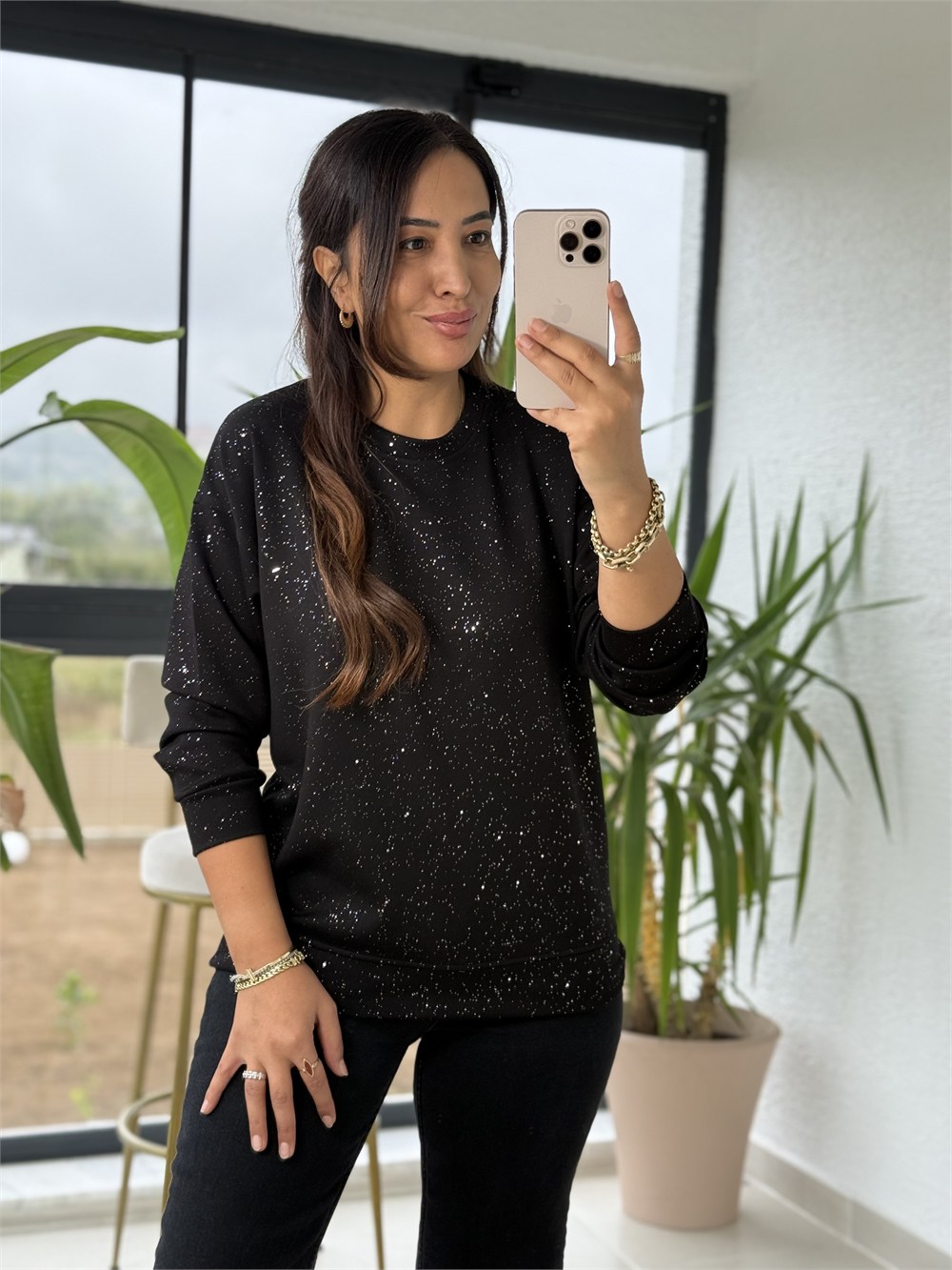 Simli Oysh Sweatshirt Siyah