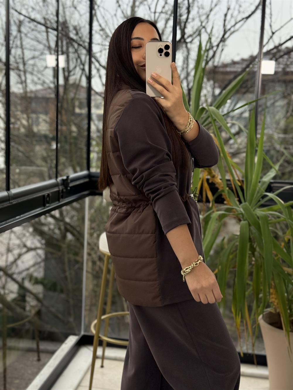 Beli Büzgü Detaylı Takım Kahve