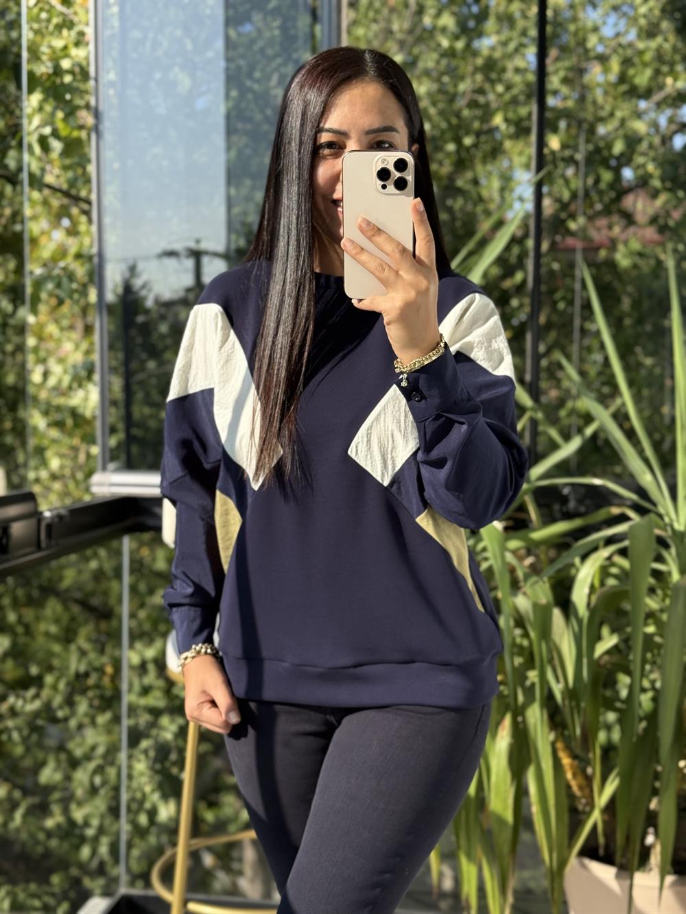 Gömlek Kol Mix Sweatshirt Lacivert